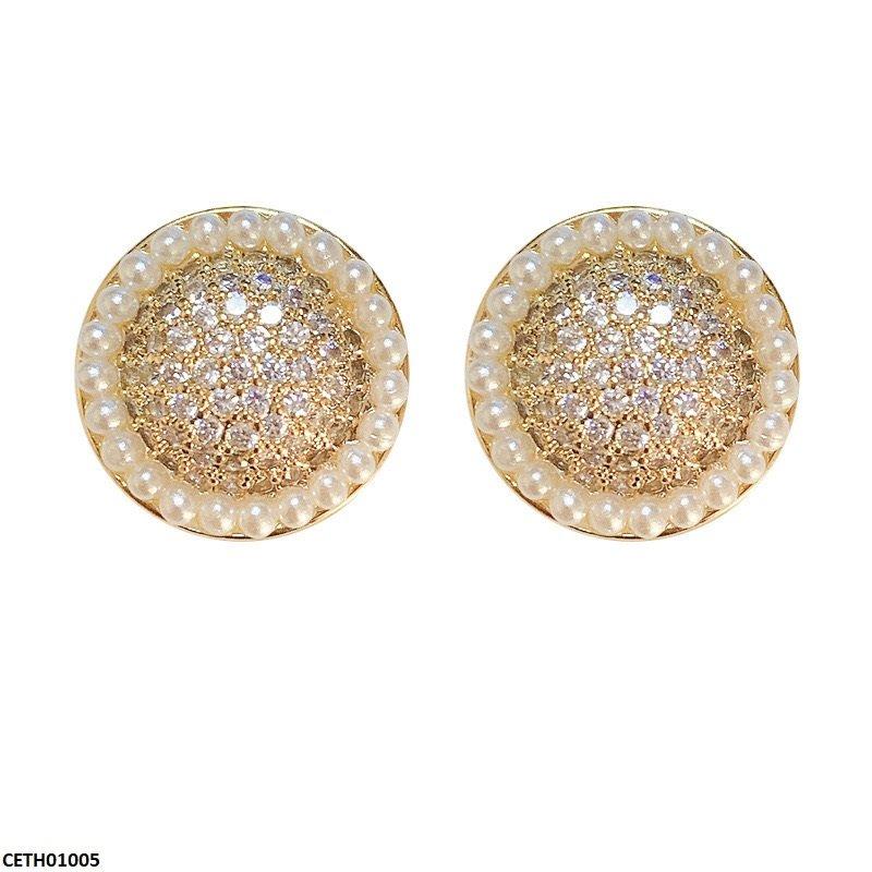 CETH01005 SDQ Round Pearl Stud Tops Pair - CETH