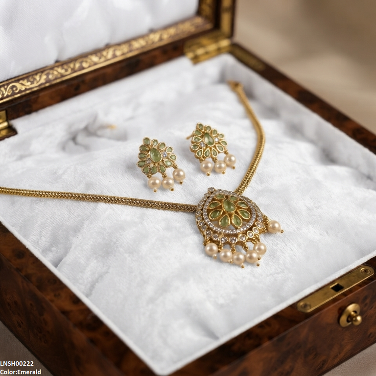 LNSH00222 ANI Tear Pearl Drop Necklace Set - LNSH