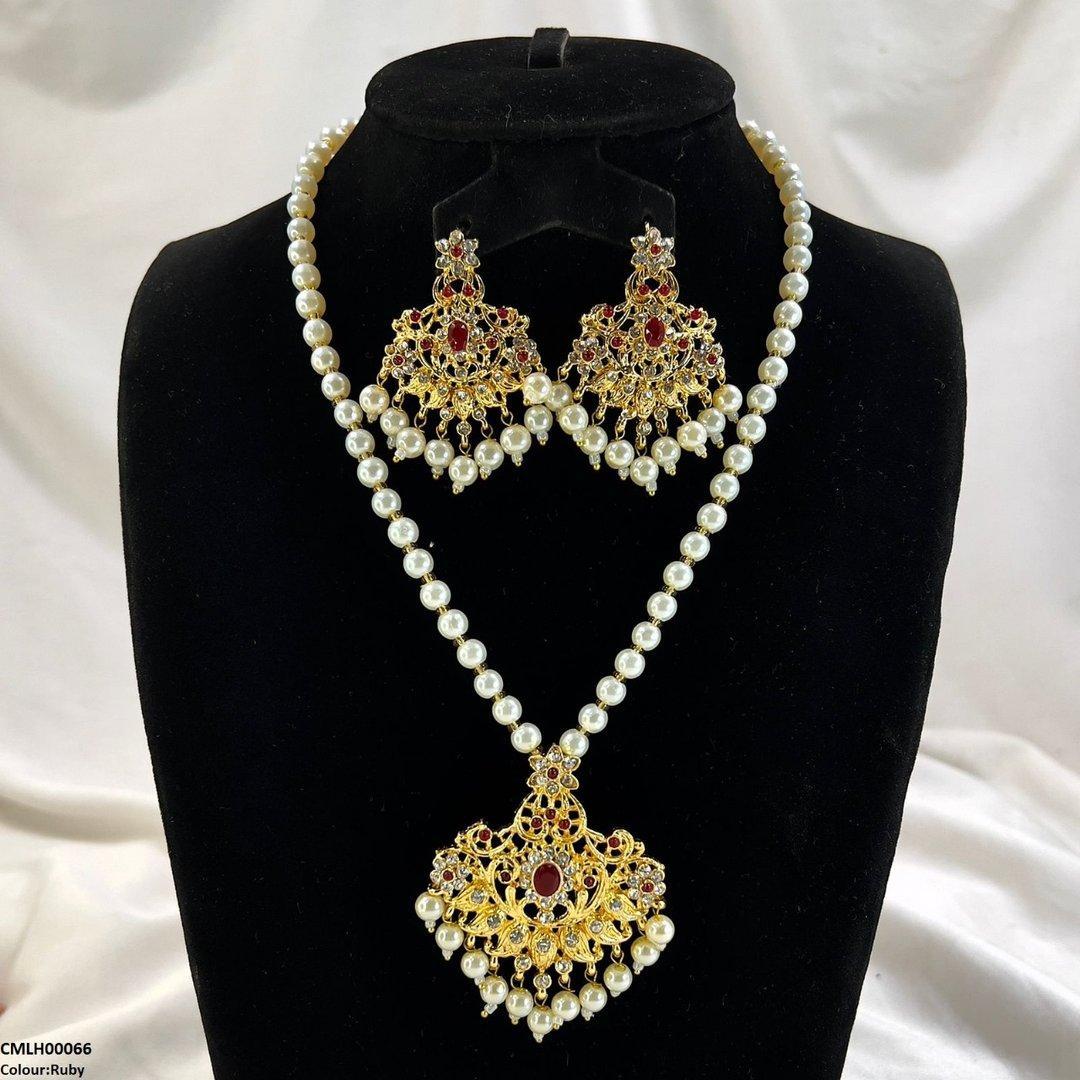 CMLH00066 MZM Oval/Flower Pearl Drop Mala Set - CMLH
