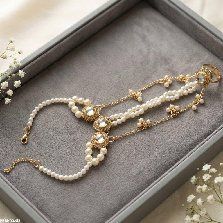 PBRH00255 ABD Pearl Round Stone Angla Bracelet Adjustable - PBRH