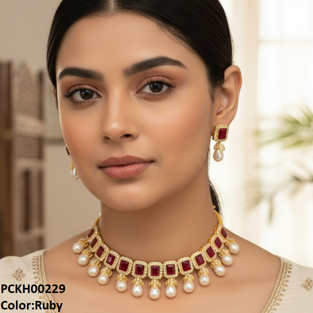 PCKH00229 SDQ Rectangle Pearl Choker Set - PCKH