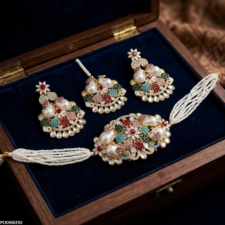 PCKH00292 SDQ Multi Flower Pearl Choker Set - PCKH