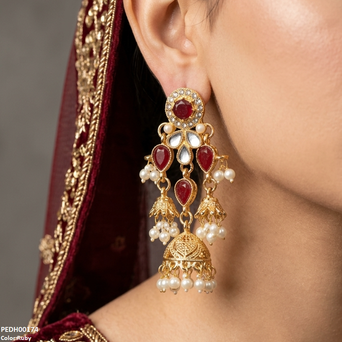 PEDH00174 SDQ Tear Pearl Jhumki Drop Earrings - PEDH
