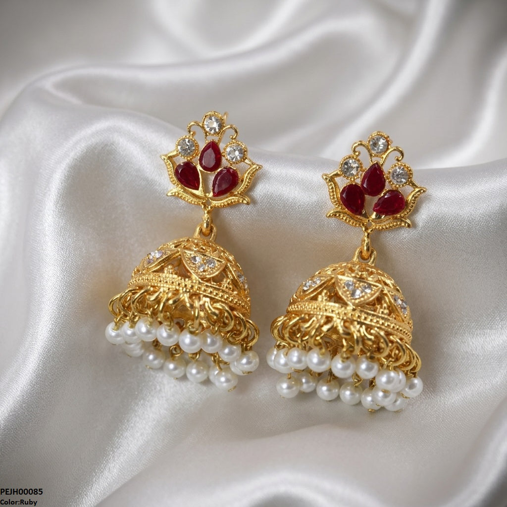 PEJH00085 FRN Flower Pearl Drop Jhumki Drop - PEJH