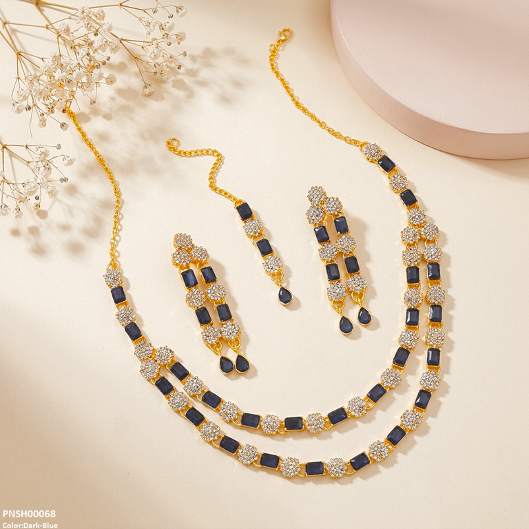 PNSH00068 FRN Rectangle/Double Layer Necklace Set - PNSH