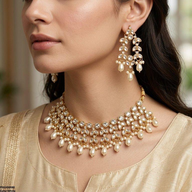 PNSH00080 FRN Tear Pearl Drop Necklace Set - PNSH