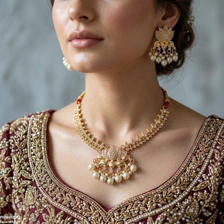 PNSH00082 SDQ Tear/Flower Pearl Drop Necklace Set