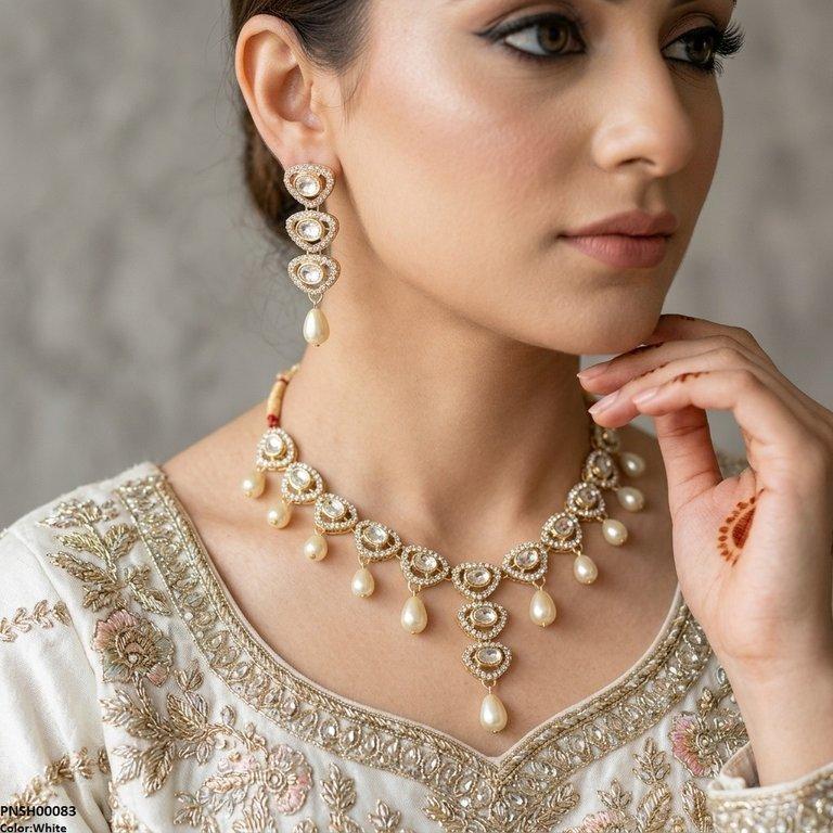PNSH00083 SDQ Oval Pearl Necklace Set - PCKH