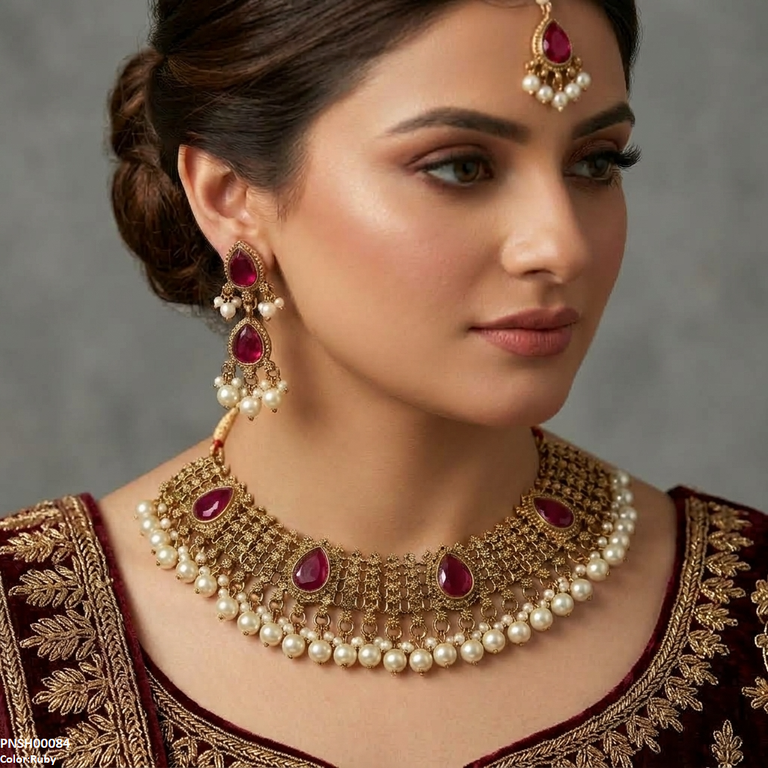 PNSH00084 SDQ Tear Pearl Necklace Set - PCKH