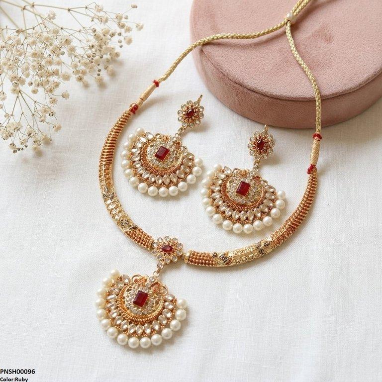 PNSH00096 SDQ Flower/Moon Pearl Necklace Set - PNSH