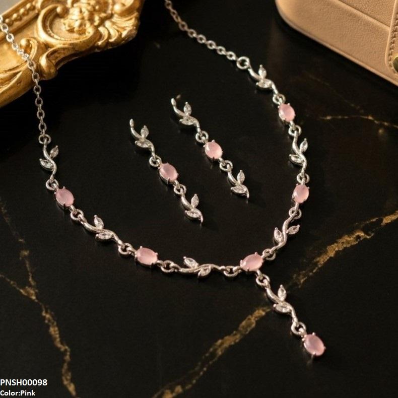 PNSH00098 SDQ Tulip Flower Drop Necklace Set - PNSH