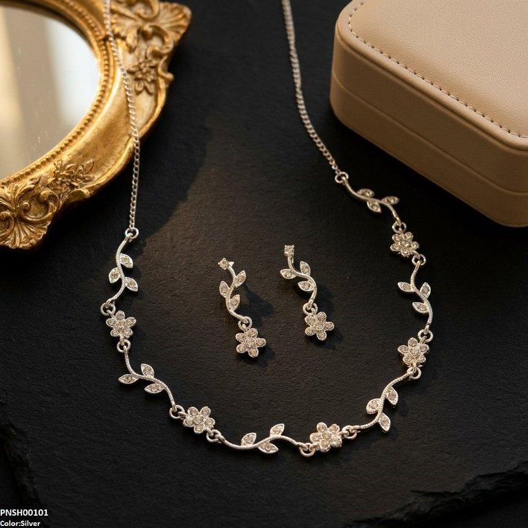 PNSH00101 SDQ Tulip Flower Drop Necklace Set - PNSH