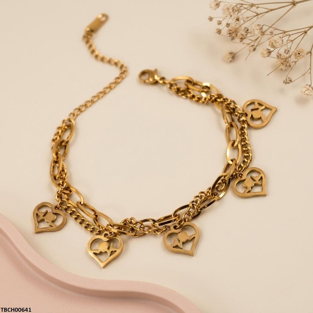 TBCH00641 BHS Heart Link Double Chain Stainless Steel Bracelet - TBCH