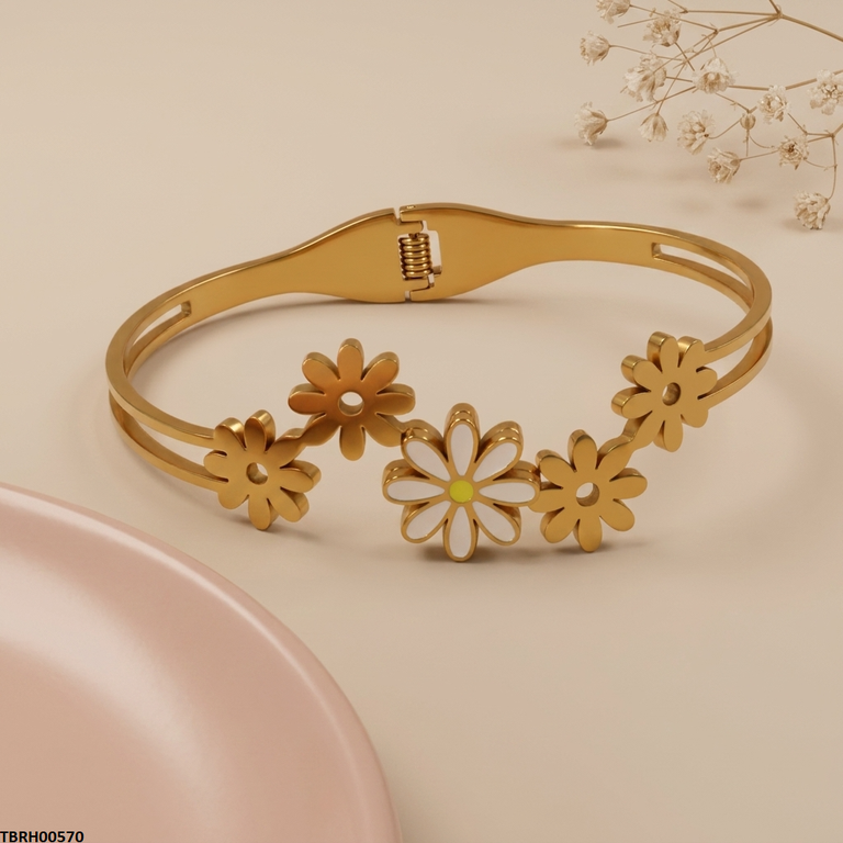 TBRH00570 BHS Double Flower Stainless Steel Bracelet Adjustable - TBRH