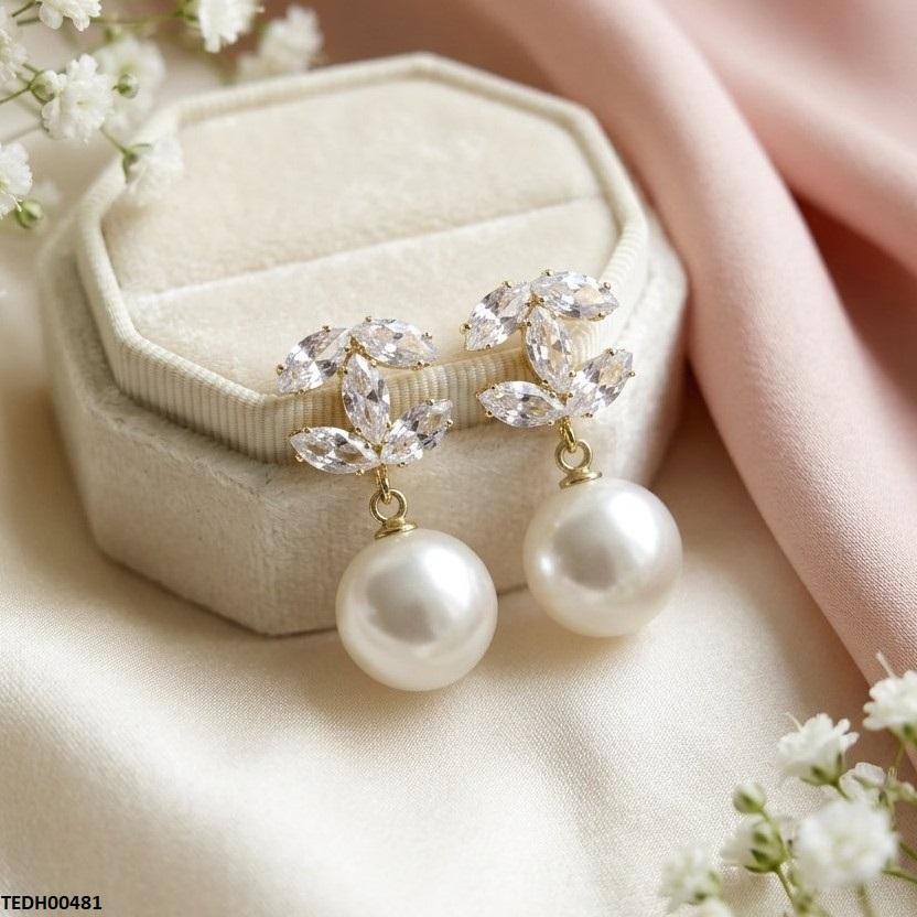 TEDH00481 DDJ Marquis Pearl Drop Zircon Earrings - TEDH
