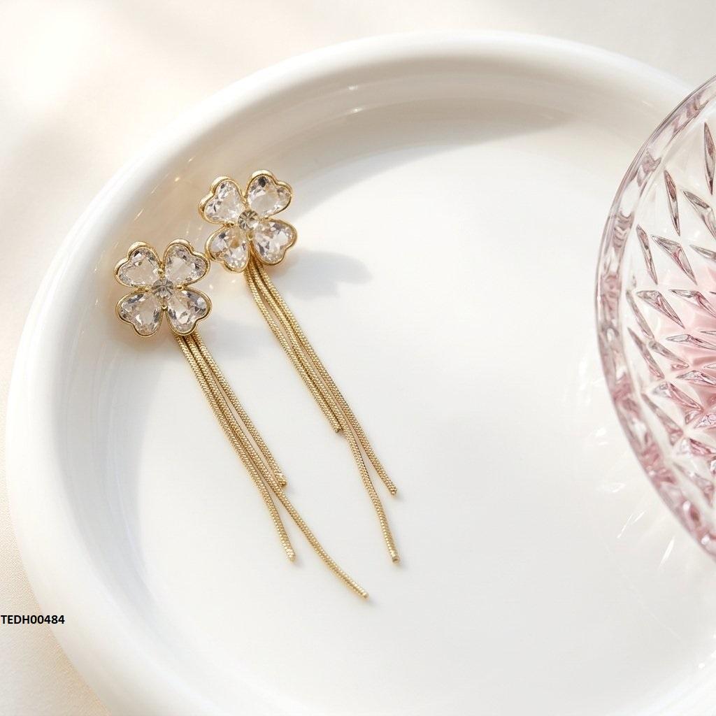 TEDH00484 DDJ Heart Flower Layer Drop Zircon Earrings - TEDH