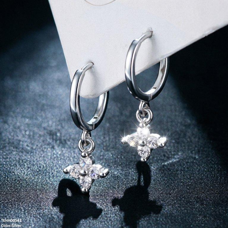 TEHH00542 BYH Zircon Flower Drop Hoops Pair - TEHH