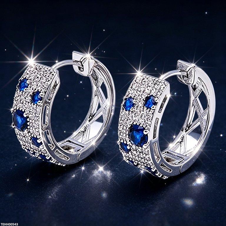 TEHH00543 BYJ Round Blue Zircon Stone Hoops Pair - TEHH