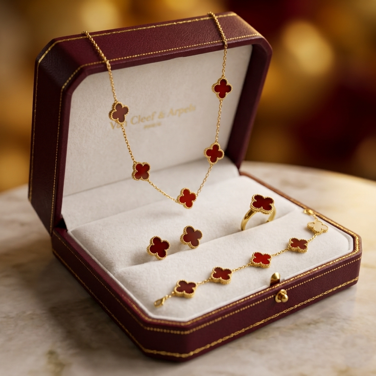 TNCH00358 MSJ Stainless Steel Four-Leaf Flower Necklace Set - TNCH