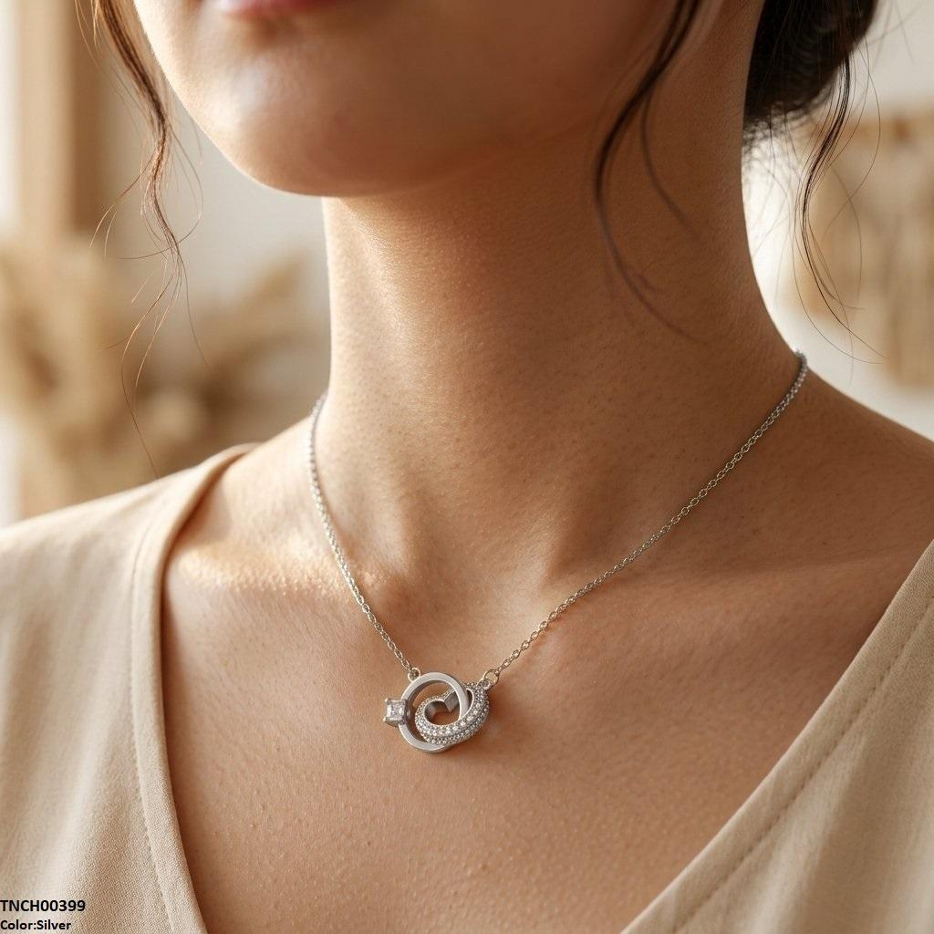 TNCH00399 TNR Stainless Steel Zircon Heart Ring Necklace - TNCH