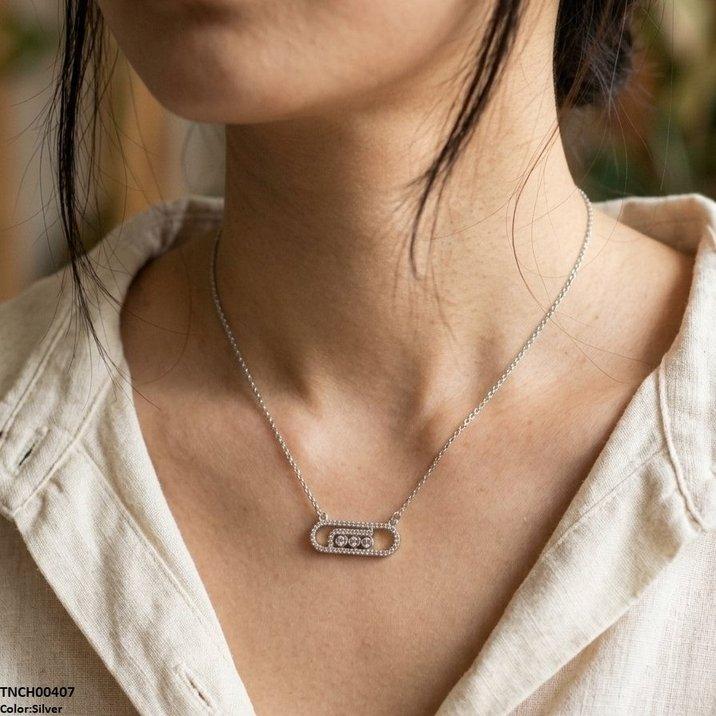 TNCH00407 TNR Stainless Steel Zircon Rectangle Round Necklace - TNCH