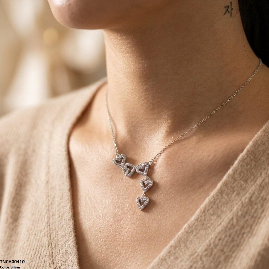 TNCH00410 TNR Stainless Steel Zircon Link Heart Necklace - TNCH