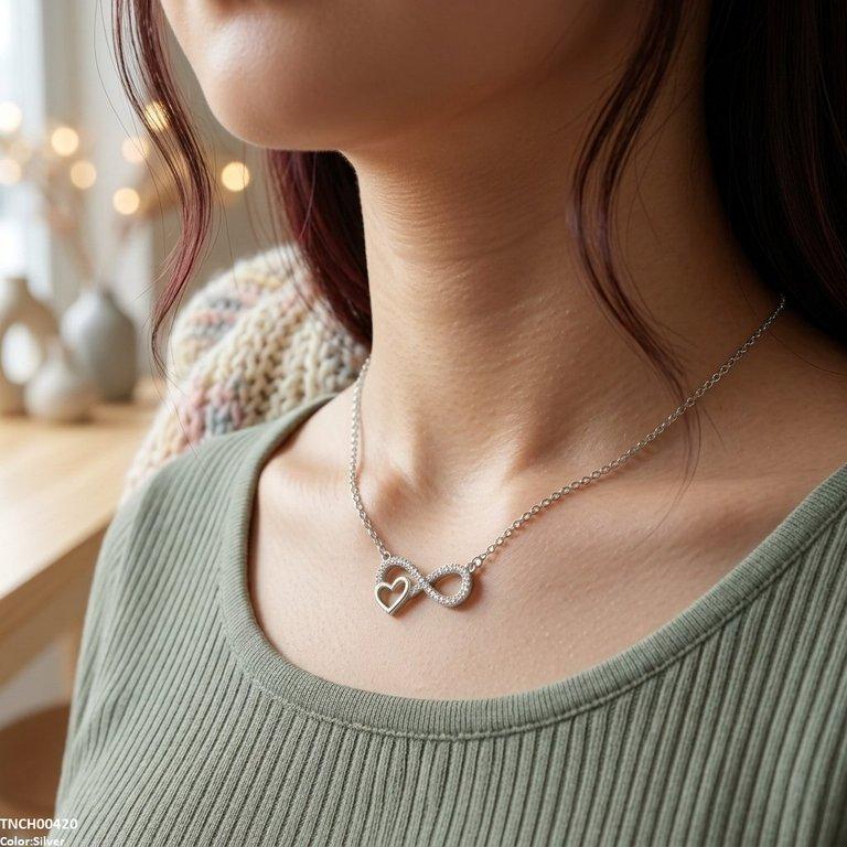 TNCH00420 TNR Stainless Steel Zircon Infinity Heart Necklace - TNCH