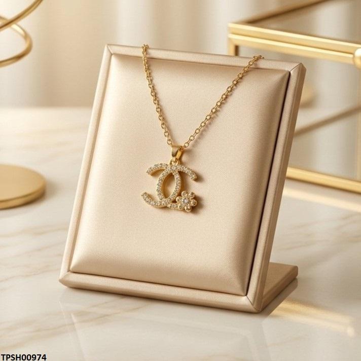 TPSH00974 TNR Stainless Steel Zircon Double C Pendant - TPSH