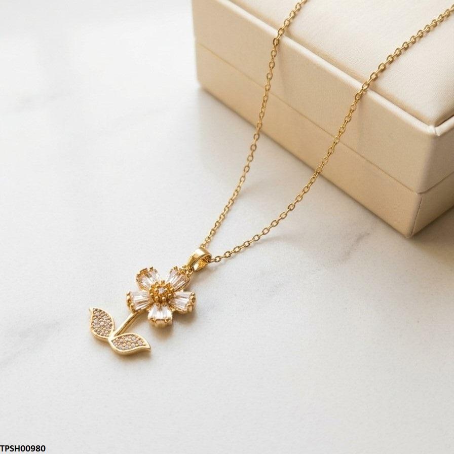 TPSH00980 TNR Stainless Steel Zircon Sun Flower Pendant - TPSH