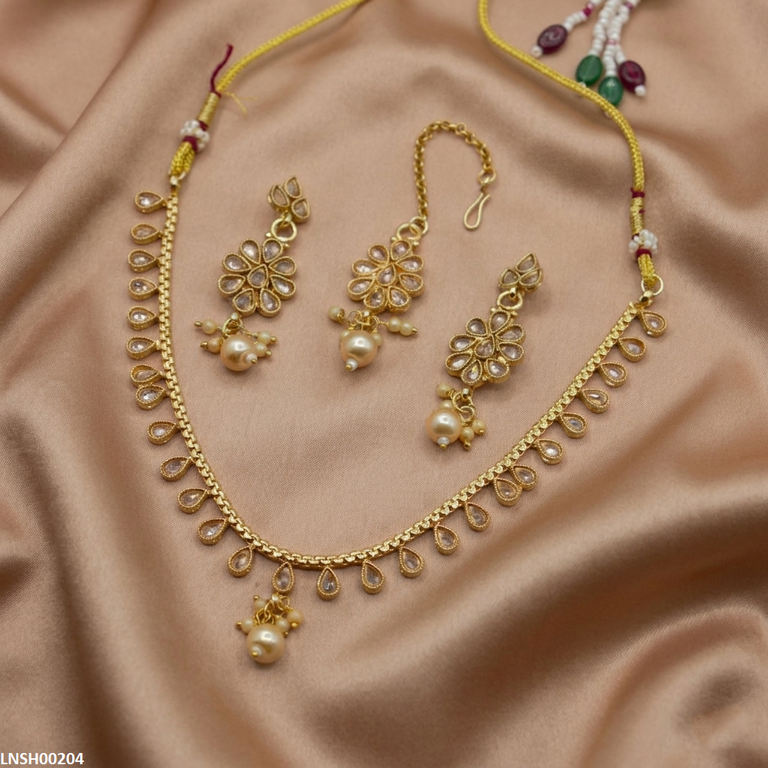 LNSH00204 ANI Tear Pearl Drop Necklace Set - LNSH