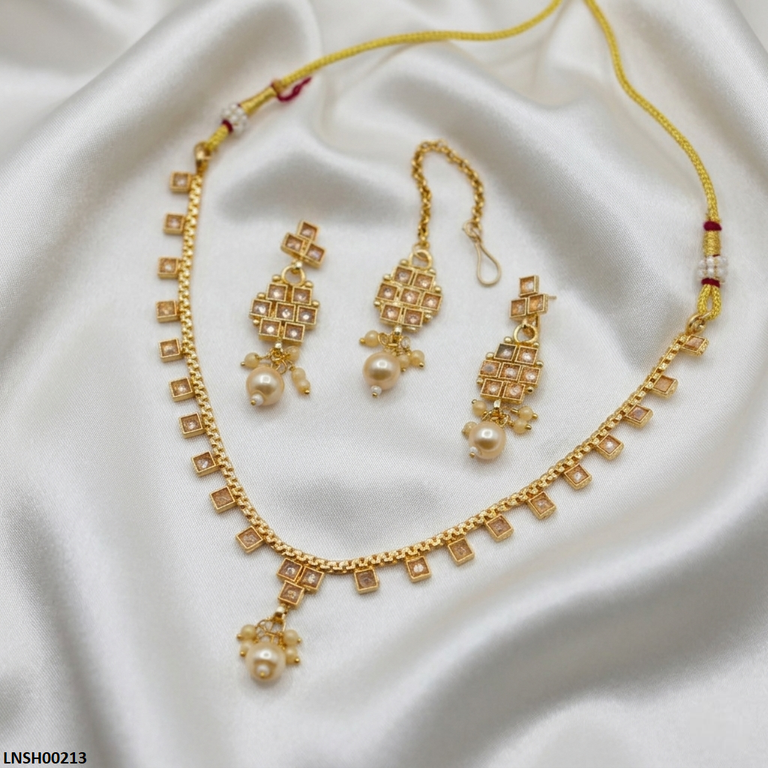 LNSH00213 ANI Oval Pearl Drop Necklace Set - LNSH