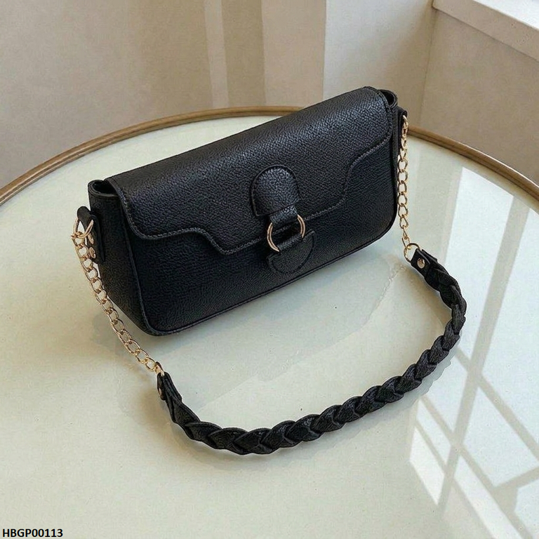 HBGP00113 Willow Strap Jute Armpit Bag - Black - HBGP