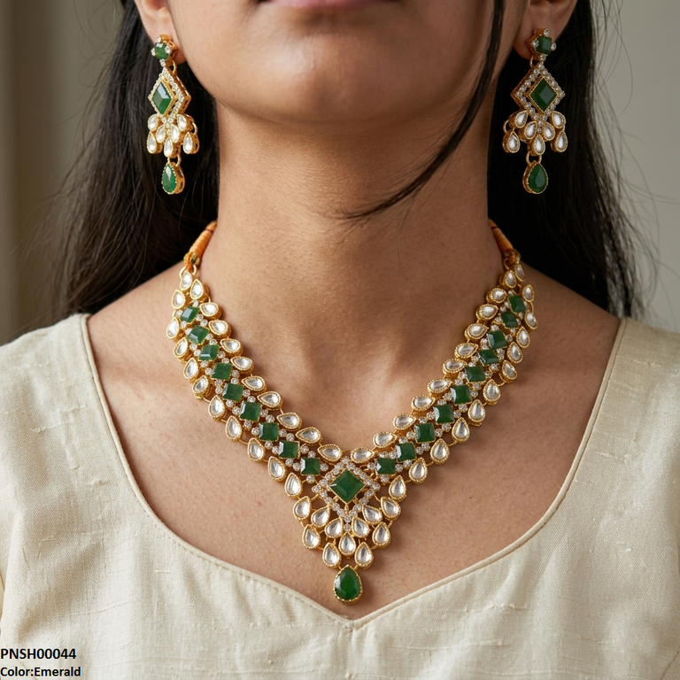 PNSH00044 FRN Square /Tear Stone Necklace Set - PNSH