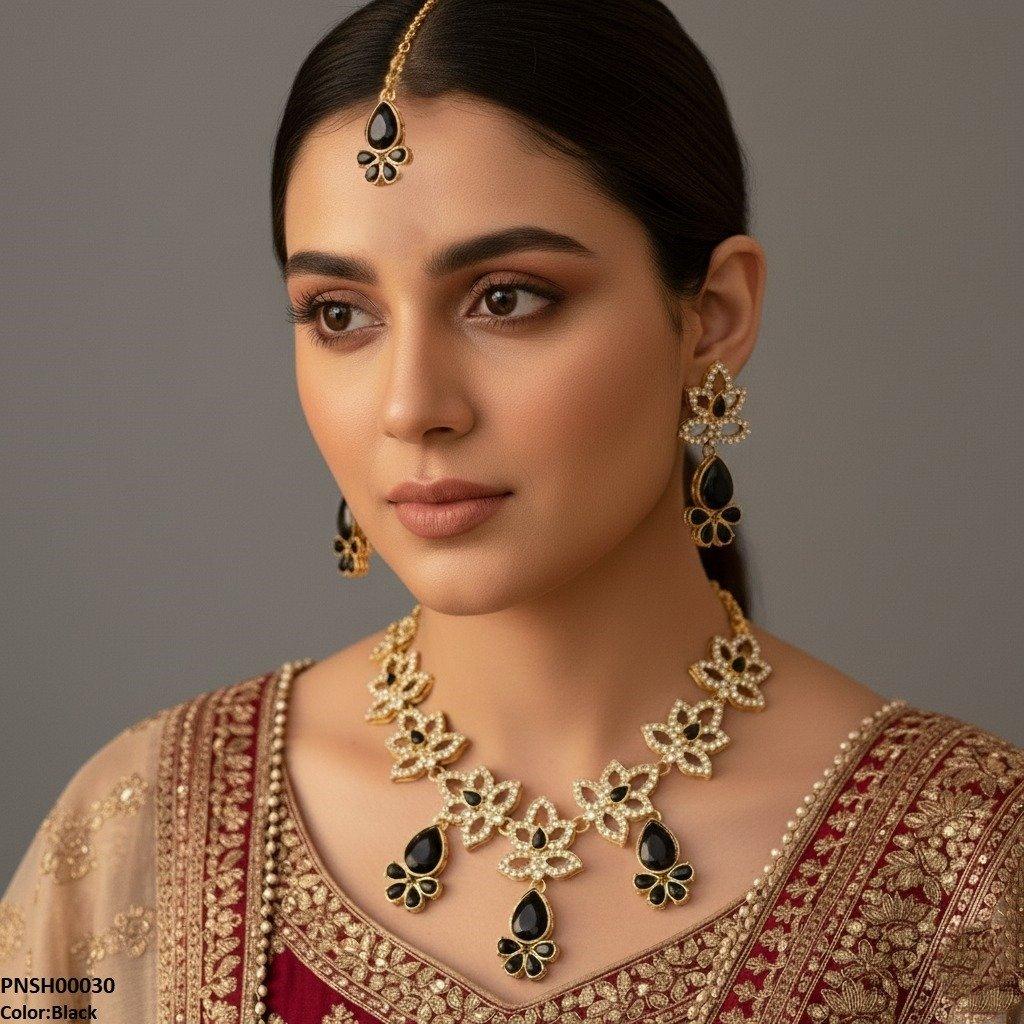 PNSH00030 FRN Flower Tear Drop Necklace Set - PNSH