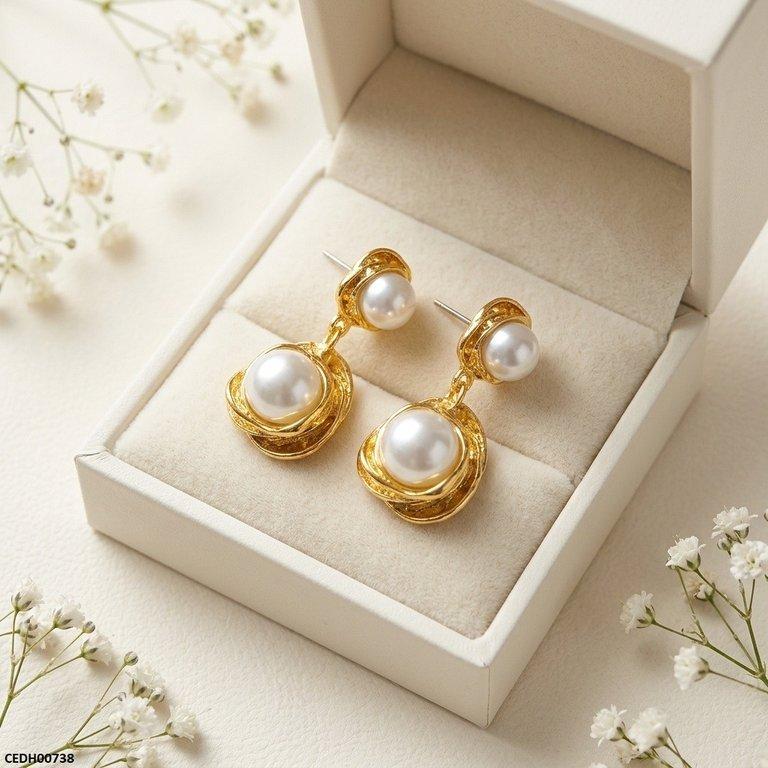 CEDH00738 MSJ Stainless Steel Double Pearl Drop Earrings - CEDH