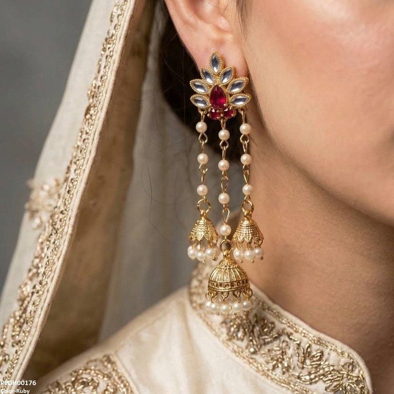 PEDH00176 SDQ Pearl Jhumki Drop Earrings - PEDH