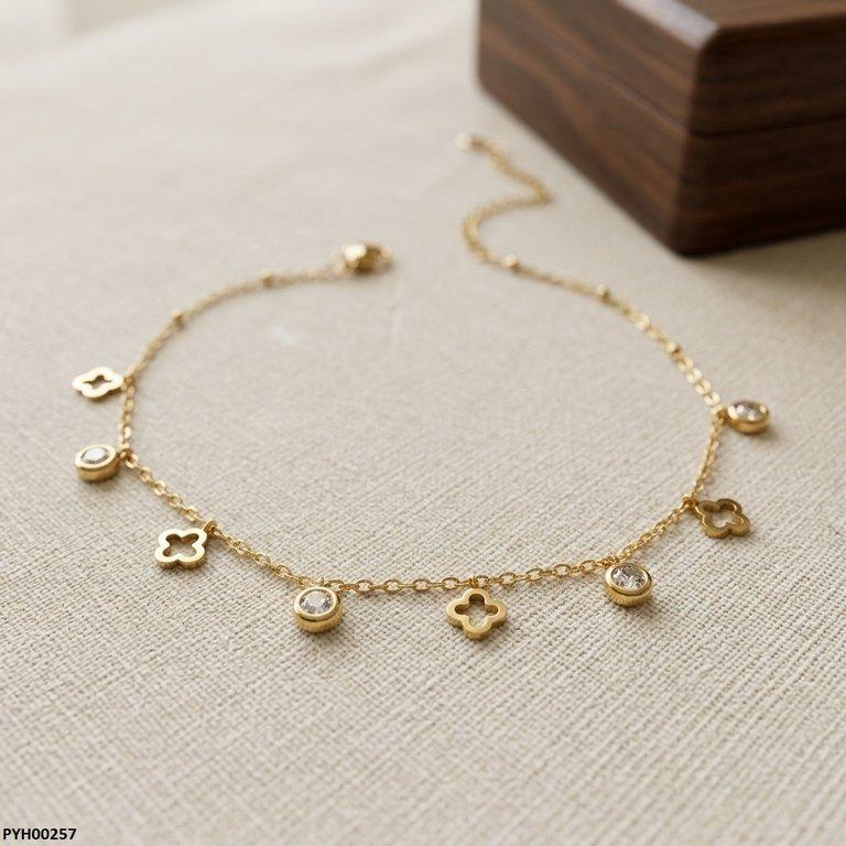 PYH00257 BHS Stainless Steel Clover /Round Drop Anklet - TBCH