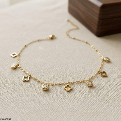 PYH00257 BHS Stainless Steel Clover /Round Drop Anklet - TBCH