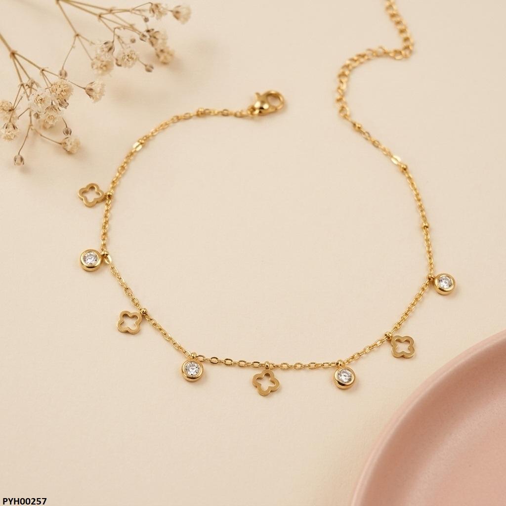PYH00257 BHS Stainless Steel Clover /Round Drop Anklet - TBCH