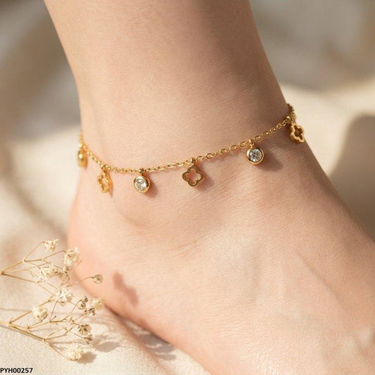 PYH00257 BHS Stainless Steel Clover /Round Drop Anklet - PYH