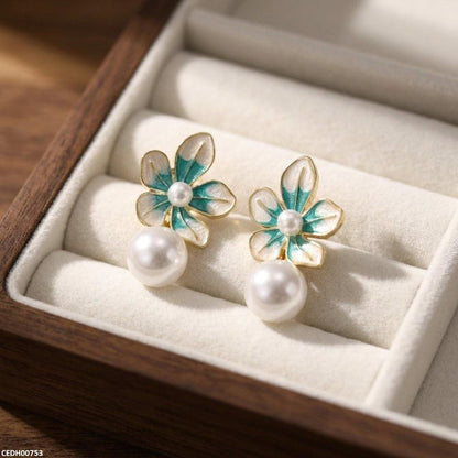 CEDH00753 ZHL Flower Pearl Drop Earrings - CEDH