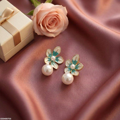 CEDH00753 ZHL Flower Pearl Drop Earrings - CEDH
