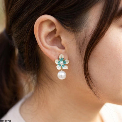 CEDH00753 ZHL Flower Pearl Drop Earrings - CEDH