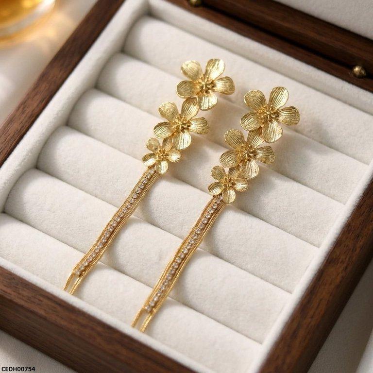 CEDH00754 ZHL Flower Layeard Drop Earrings - CEDH