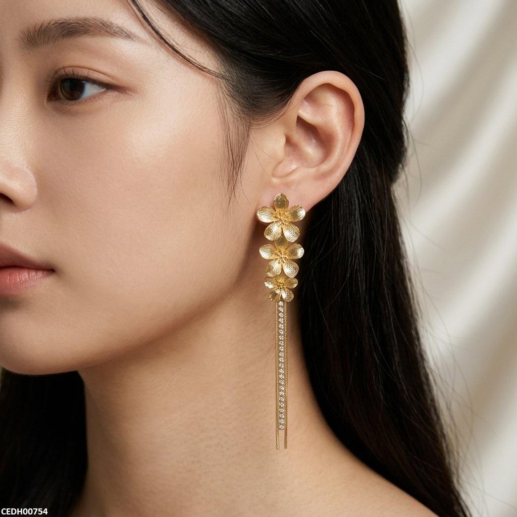 CEDH00754 ZHL Flower Layeard Drop Earrings - CEDH