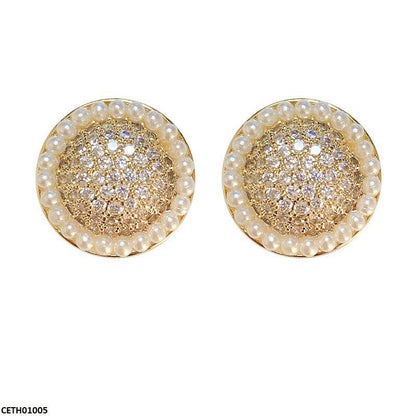 CETH01005 SDQ Round Pearl Stud Tops Pair - CETH