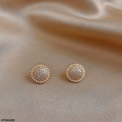 CETH01005 SDQ Round Pearl Stud Tops Pair - CETH
