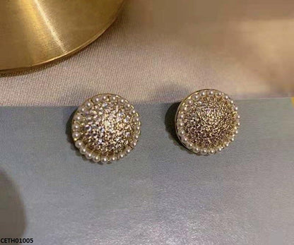 CETH01005 SDQ Round Pearl Stud Tops Pair - CETH