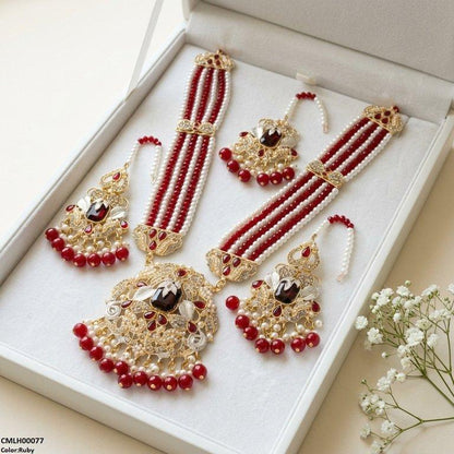 CMLH00077 SDQ Rectangle Flower Pearl Drop Mala Set- CMLH