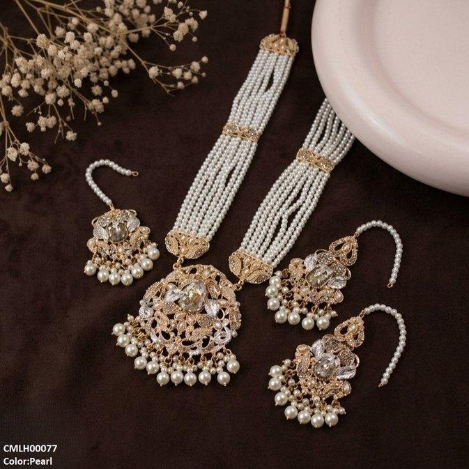 CMLH00077 SDQ Rectangle Flower Pearl Drop Mala Set- CMLH